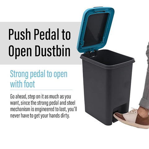 Plastic Push N Pedal Dust Bin | Hands-Free Operation, Compact Design, Unbreakable Plastic | Ideal for Kitchen, Office & Bathroom Use 6.5 Litres (1 Pc / Mix Color) Description :- Keep your surroundings clean and clutter-free with this 6.5 Litre Push N Peda